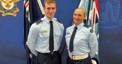 Aircraftman Blair Andrews, left, graduates No. 1 Recruit Training Unit as part of Course 11/22, attended by his mother, right, Aircraftwoman Brodie Andrews at RAAF Base Wagga. Story and photo by Squadron Leader Matt Kelly.