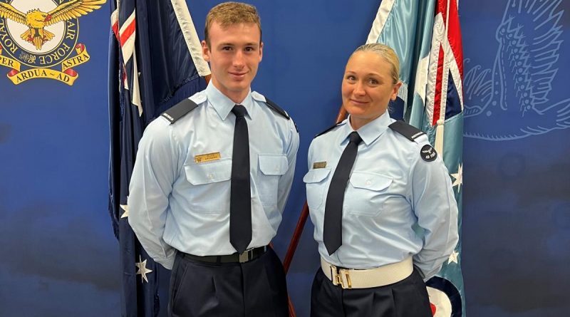 Aircraftman Blair Andrews, left, graduates No. 1 Recruit Training Unit as part of Course 11/22, attended by his mother, right, Aircraftwoman Brodie Andrews at RAAF Base Wagga. Story and photo by Squadron Leader Matt Kelly.