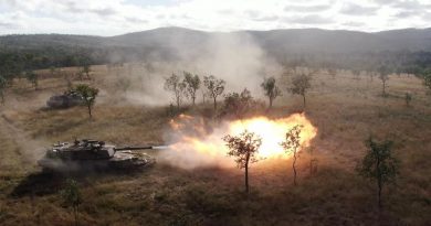 Soldiers from the 2nd Cavalry Regiment fire the M1 Abrams tank during a manoeuvre serial on Exercise Brolga Sprint at Townsville field training area, Queensland. Story by Captain Diana Jennings. Photo by Brigadier Guy Sadler.