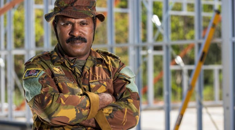 Papua New Guinea Defence Force Lieutenant Desmond Reuben on site during Exercise Puk Puk at Goldie River Training Depot in Papua New Guinea. Story by Major Jesse Robilliard. Photo by Sergeant Nunu Campos.