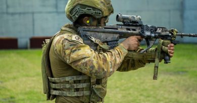 A member of the 6th Battalion, Royal Australian Regiment, competing in the shooting section of the military skills competition at Gallipoli Barracks. Story and photo by Captain Cody Tsaousis.