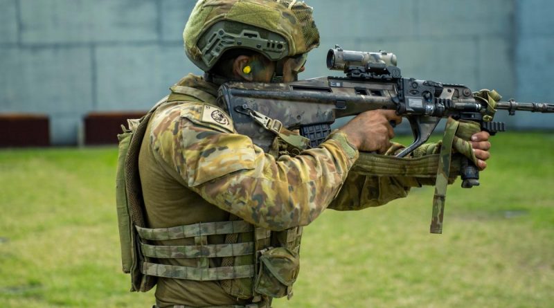 A member of the 6th Battalion, Royal Australian Regiment, competing in the shooting section of the military skills competition at Gallipoli Barracks. Story and photo by Captain Cody Tsaousis.