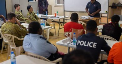 ADF members meet with members of the Solomon Islands Government to discuss humanitarian assistance and disaster relief in Honiara, Solomon Islands. Story by Lieutenant Geoff Long. Photo by Corporal Jonathan Goedhart.