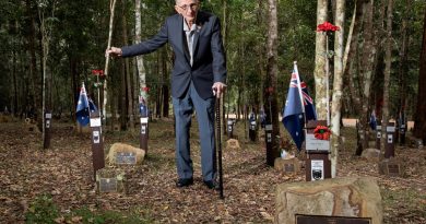 Leonard McLeod visits a memorial garden at Kokoda Army Barracks. Story by Leading Seaman Kylie Jagiello. Photo by Leading Aircraftwoman Kate Czerny.