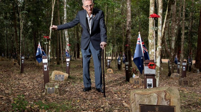 Leonard McLeod visits a memorial garden at Kokoda Army Barracks. Story by Leading Seaman Kylie Jagiello. Photo by Leading Aircraftwoman Kate Czerny.