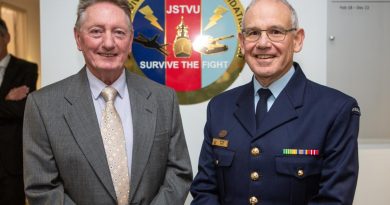 Group Captain (retd) Wayne Johnston, left, and Wing Commander Mark Pitt at the opening of the Pitt-Johnston Electronic Warfare Research Centre at the Joint Survivability Tactics Validation Unit. Story by Leading Aircraftwoman Jasna McFeeters. Photo by Sergeant Murray Staff.