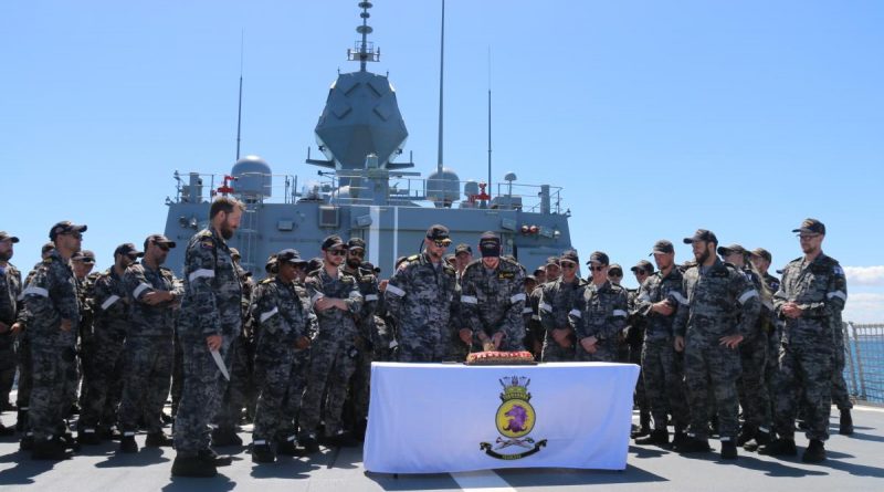 HMAS Toowoomba's ship's company celebrate the ship's 17th birthday in Cockburn Sound, Western Australia. Story by Lieutenant Commander Kieran Davis. Photo by Leading Seaman Rappard.