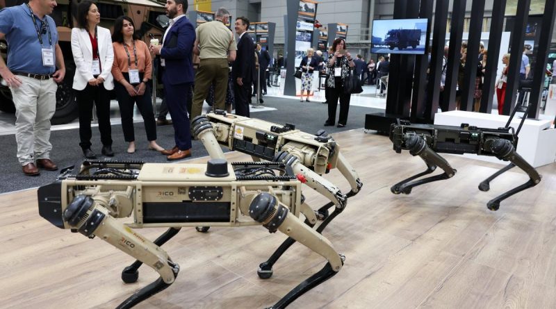 Ghost Robotics Vision 60 Quadrupedal Uncrewed Ground Vehicles are displayed at the 2022 Land Forces expo. Story and photo by Warrant Officer Class Two Max Bree.