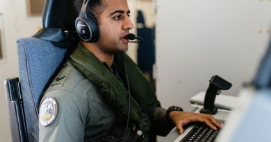 Royal Australian Air Force Corporal Mathan Sundaramoorthy works at his station on board a P-8A Poseidon aircraft during a maritime security mission while deployed on Operation Sea Guardian in Sicily. Story by Lieutenant Anthony Martin. Photo by Corporal John Solomon.