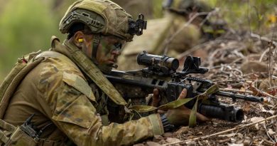 Private Mason Howell, of the 6th Battalion, Royal Australian Regiment, on patrol during live-fire training at Kokoda Barracks, Canungra. Story by Captain Cody Tsaousis. Photo by Signals Christopher Kingston.