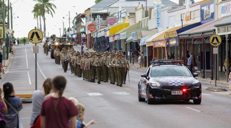 Soldiers from 10th Force Support Battalion march through the streets of Charters Towers during the Freedom of Entry Parade. Story by Captain Annie Richardson. Photo by Private Alexander Rowe.