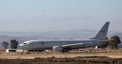 A Royal Australian Air Force P-8A Poseidon maritime patrol aircraft the ground at Naval Air Station Sigonella in Italy in support of Operation Sea Guardian 2022. Photo by Corporal John Solomon.