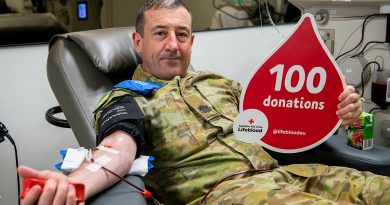 Australian Army Warrant Officer Class One Peter Morritt makes his 100th donation to the Australian Red Cross Lifeblood centre. Story by Captain Jordan Grantham.