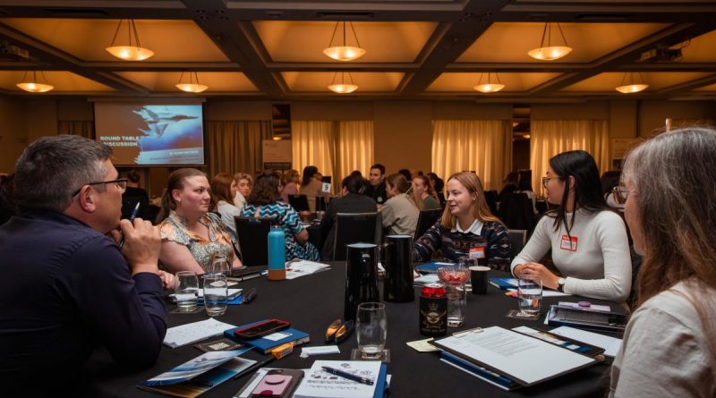 Technicians having a round-table discussion during the Air Force Women’s Technician Convocation hosted by the Capability Acquisition and Sustainment Group in Canberra. Story by Lawrence Dutrieux. Photo by Leading Aircraftman Adam Abela.