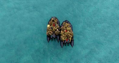 Soldiers from Regional Force Surveillance Unit on Operation Resolute, regroup while conducting water patrols on Maret Island remote Western Australia. Story by Captain Lily Charles. Photo by Jarrod McAneney.