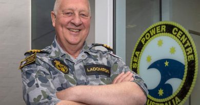 Commander Antony Ladomirski in front of the Sea Power Centre Australia in Canberra. Story and photo by Leading Seaman Kylie Jagiello.