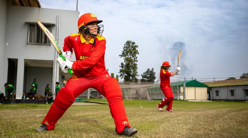 Sergeant Melissa Campbell warms up for a match against the Bangladesh Institute of Sport's Women's Under 19's Cricket Team, during Indo-Pacific Endeavour 2022 in Dhaka, Bangladesh. Story by Flying Officer Lily Lancaster. Photo by Sergeant David Said.