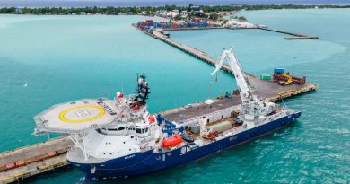 Australian Defence Vessel Reliant alongside at Betio Port in Kiribati to unload disaster relief stores. Story by Petty Officer Jake Badior. Photo by Lieutenant Commander BJ Glover.