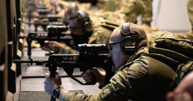 Captain Harrison Keynes from 17th Sustainment Brigade undertakes Combat Marksmanship Continuum at the Weapon Training Simulation System facility at Holsworthy Barracks. Story by Captain Andrew Page. Photo by Captain Thomas Kaye.