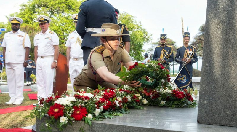 Personnel from HMA Ships Adelaide and Anzac attend a commemorative service for Canadian aviators who lost their lives in World War II defending Ceylon (now Sri Lanka), held at Koggala Air Force Base, Colombo, during Indo-Pacific Endeavour 2022. Story by Lieutenant Emma Anderson. Photo by Leading Seaman Sittichai Sakonpoonpol.