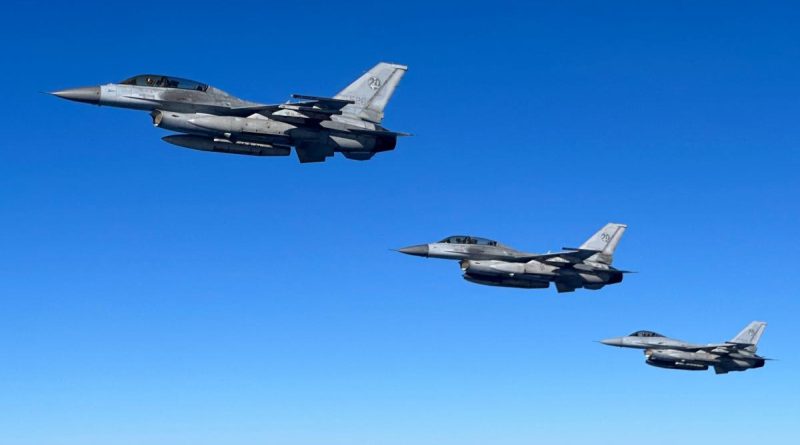 Republic of Korea Air Force KF-16U fighter aircraft fly in formation during Exercise Vigilant Storm. Story by Eamon Hamilton.