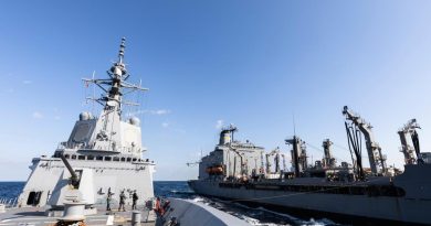 HMAS Hobart conducts a replenishment at sea with USNS Rappahannock during Exercise Keen Sword. Story by Lieutenant Brendan Trembath. Photo by Leading Seaman Daniel Goodman.