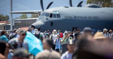 An Air Force C-130J Hercules at the Wings Over Illawarra air show 2022. Story by Flight Lieutenant Nicholas O’Connor. Photo by Leading Aircraftman Chris Tsakisiris.