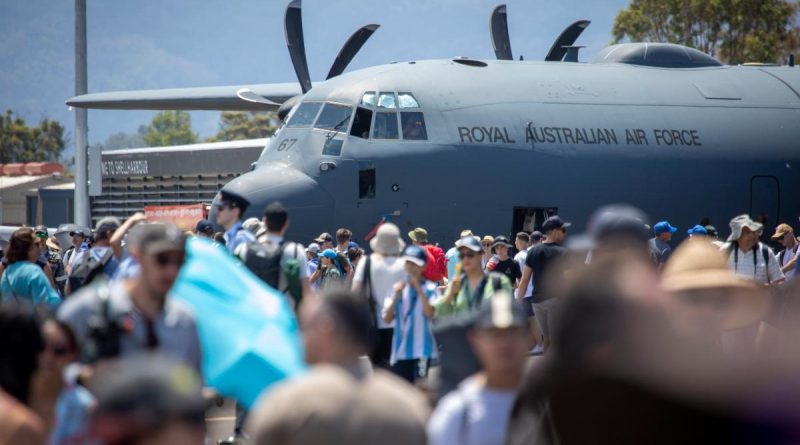 An Air Force C-130J Hercules at the Wings Over Illawarra air show 2022. Story by Flight Lieutenant Nicholas O’Connor. Photo by Leading Aircraftman Chris Tsakisiris.