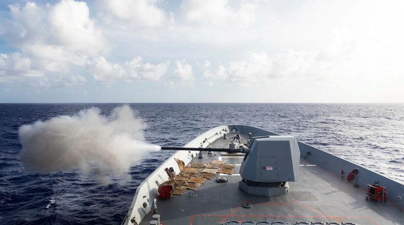 HMAS Hobart fires its five-inch gun during a live-fire exercise as a part of Exercise Keen Sword 2022. Story by Lieutenant Brendan Trembath. Photos by Leading Seaman Daniel Goodman.