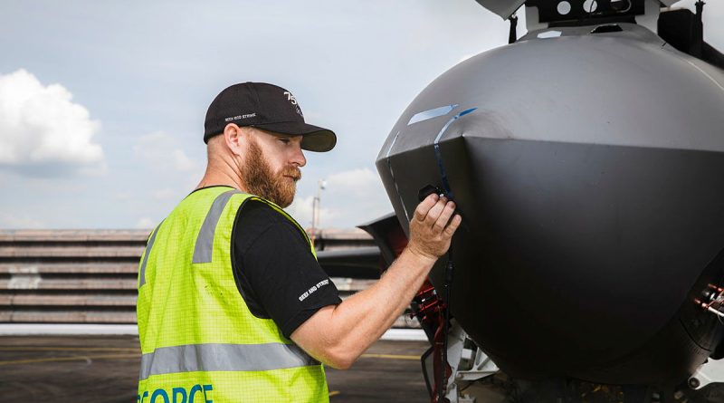 Corporal Chris Piper conducts a test of an F-35A Lightning II aircraft during Exercise Elangaroo 22 at Royal Malaysian Air Force Base Butterworth, Malaysia. Story by Flight Lieutenant Bronwyn Marchant. Photo by Leading Aircraftman Adam Abela.