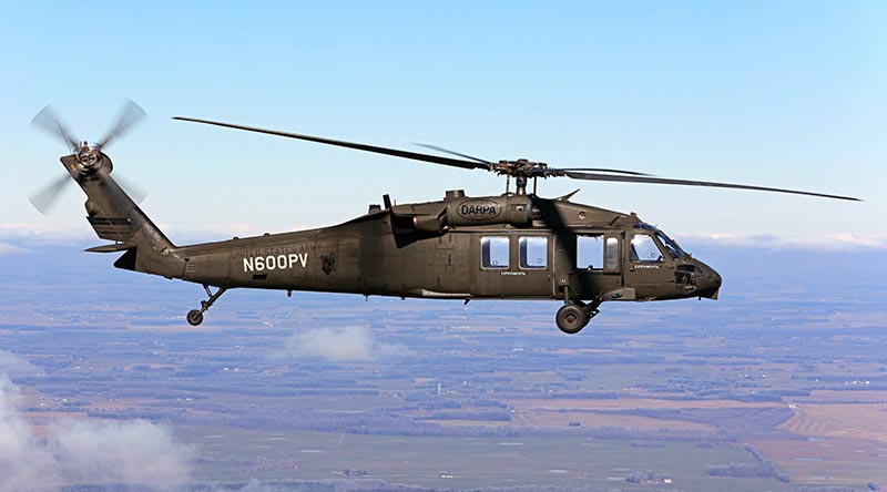 A Sikorsky S-70 Black Hawk flies without pilots. Sikorsky photo.