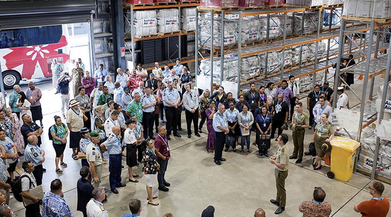 Pacific leaders visit the humanitarian and disaster-relief warehouse at Blackrock Camp, during the Joint Heads of Pacific Security Meeting 2022, in Fiji. Photo by Allan Stephen.