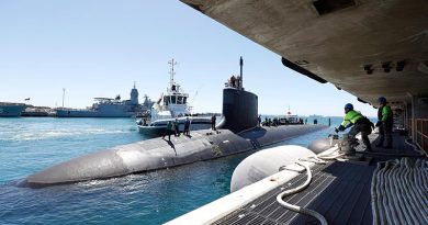 United States Navy Virginia-class submarine USS Mississippi arrives at Fleet Base West, Rockingham, Western Australia, for a routine port visit. Photo by Chief Petty Officer Yuri Ramsey.
