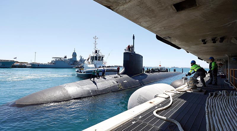 United States Navy Virginia-class submarine USS Mississippi arrives at Fleet Base West, Rockingham, Western Australia, for a routine port visit. Photo by Chief Petty Officer Yuri Ramsey.