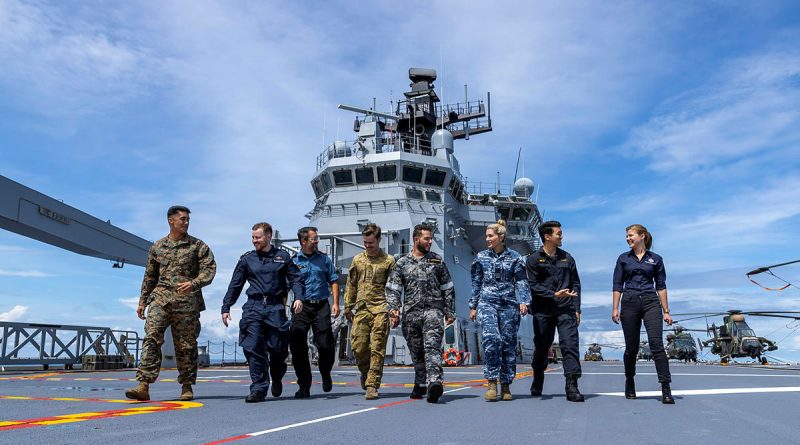 Representatives from Australia, United States, United Kingdom, New Zealand and Canada work together as part of Indo-Pacific Endeavour 2022. Story by Flight Lieutenant Brent Moloney. Photo by Leading Seaman Nadav Harel.