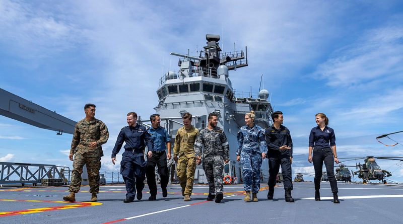 Representatives from Australia, United States, United Kingdom, New Zealand and Canada work together as part of Indo-Pacific Endeavour 2022. Story by Flight Lieutenant Brent Moloney. Photo by Leading Seaman Nadav Harel.