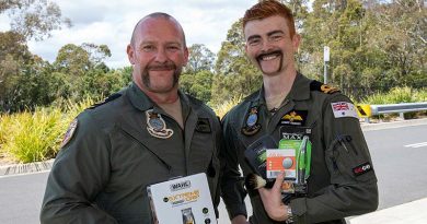 Chief Petty Officer Karl Beyer, left, the winner of best Movember moustache, along with the worst belonging to Acting Sub-Lieutenant Robbie Osborn. Photo by Petty Officer Justin Brown.