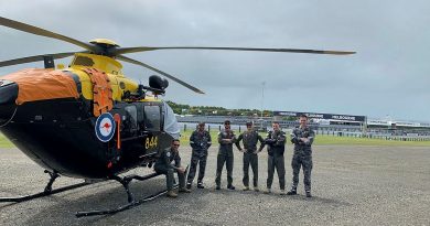 723 Squadron representatives get their EC-135 training helicopter ready ahead of a big weekend supporting the World Superbike Championship at Phillip Island.