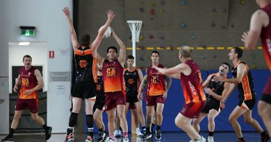 Able Seaman Michael Catley looks to pass the ball during the 2022 ADF Netball Championships. Story by Corporal Jacob Joseph. Photo by Sapper Alexis Friedewald.