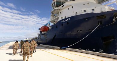 Members of His Majesty’s Armed Forces tour ADV Reliant while docked at the port of Nuku’alofa, Tonga. Story by Captain Zoe Griffyn. Photo by Corporal Jonathan Goedhart.
