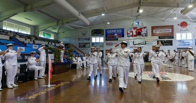 Graduates of the Navy Indigenous Development Program march on parade at the Early Settler Stadium in Cairns, Queensland. Photo by Leading Seaman Shane Cameron.
