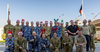 Australian Defence Force and Australian Public Service personnel serving with Headquarters Middle East at Camp Baird. Photo by Corporal Jacob Joseph.
