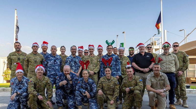 Australian Defence Force and Australian Public Service personnel serving with Headquarters Middle East at Camp Baird. Photo by Corporal Jacob Joseph.