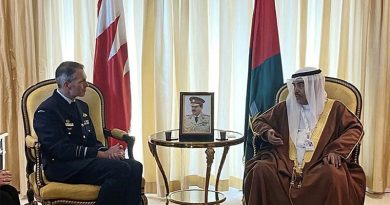 Chief of Air Force Air Marshal Robert Chipman meets with Bahrain Defense Affairs Minister Lieutenant-General Abdulla bin Hassan Al Nuaimi in Bahrain. Image supplied.