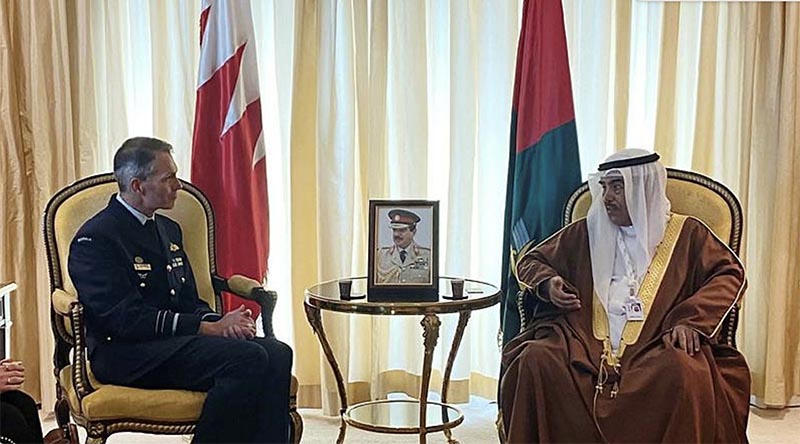 Chief of Air Force Air Marshal Robert Chipman meets with Bahrain Defense Affairs Minister Lieutenant-General Abdulla bin Hassan Al Nuaimi in Bahrain. Image supplied.