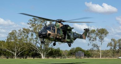 An Army MRH-90 Taipan lands in Fitzroy Crossing, in Western Australia's Kimberley region, where flooding from Ex-Tropical Cyclone Ellie has isolated communities. Story by Lieutenant Geoff Long. Photo by Leading Seaman Jarrod Mulvihill.