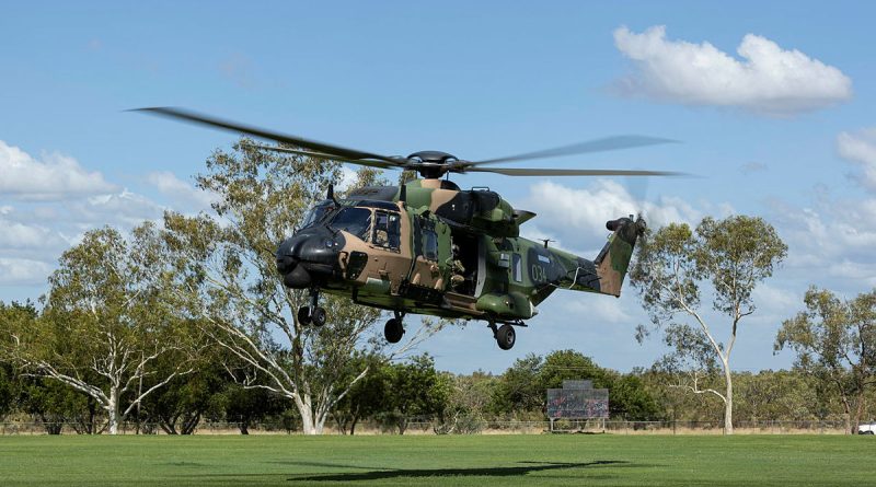 An Army MRH-90 Taipan lands in Fitzroy Crossing, in Western Australia's Kimberley region, where flooding from Ex-Tropical Cyclone Ellie has isolated communities. Story by Lieutenant Geoff Long. Photo by Leading Seaman Jarrod Mulvihill.