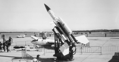 A Bristol Bloodhound surface-to-air missile on display in Williamtown, NSW, during Air Force week in 1966. Story by Bill Condie. Photo Courtesy AWM P00448.034.