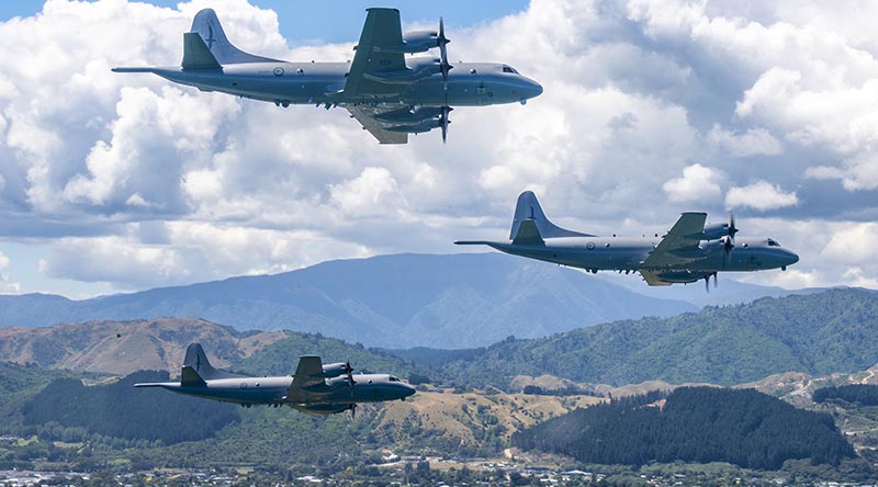 RNZAF's 5SQN conduct their final P-3 Orion flypast over the North Island before the retirement of their fleet. RNZAF photo.