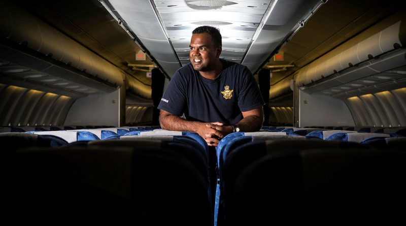 33 Squadron Maintenance Manager Sergeant Jason Bahadur on board a KC-30A Multi-Role Tanker Transport during Exercise Cope North 20 in Guam. Story by Warrant Officer Class Two Max Bree. Photo by Sergeant David Said.